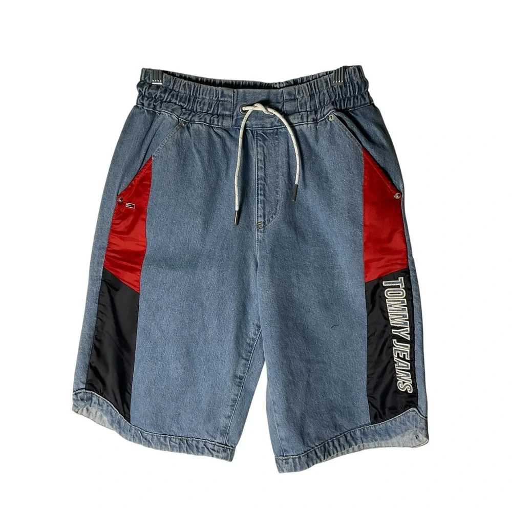 Tommy Jeans Denim Shorts Retro 90s Denim High-Rise Long Colorblock Streetwear XS